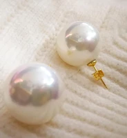 18mm white shell pearl gold stud earrings round ball beads natural south sea shell pearl woman jewelry