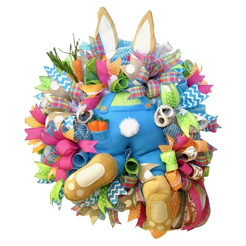 

Пасхальный венок с кроликом, украшение для входной двери, пасхальный вор, кролик, стена с ушами, кролик, гирлянда, украшение на стену, пасхаль...