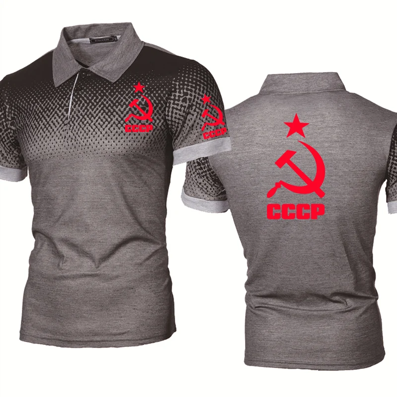 

Рубашка-поло мужская с принтом СССР, хлопок, короткий рукав, градиентная, повседневная, лето