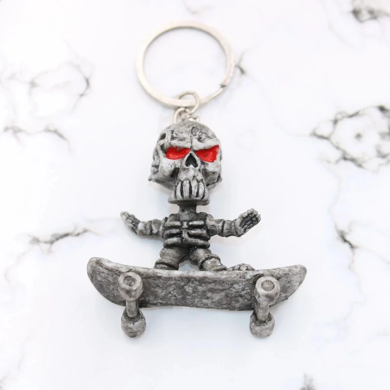 

Cartoon Skull Key Ring Rubber Skateboard Skeleton Pendant Key Chain Fashion Car Accessories