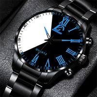 mens fashion sports watches men business two color dial splicing stainless steel quartz wrist watch male casual leather watch