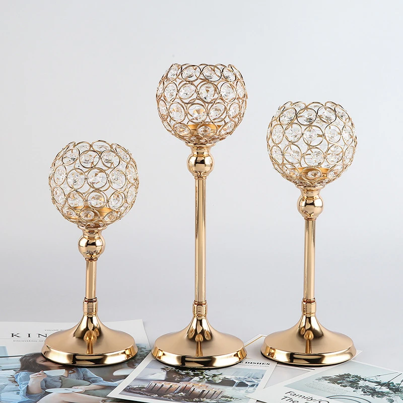 

Crystal Tealight Candle Holders Gold Silver Candlesticks Wedding Table Centerpieces Candle Stand Party Christmas Home Decoration