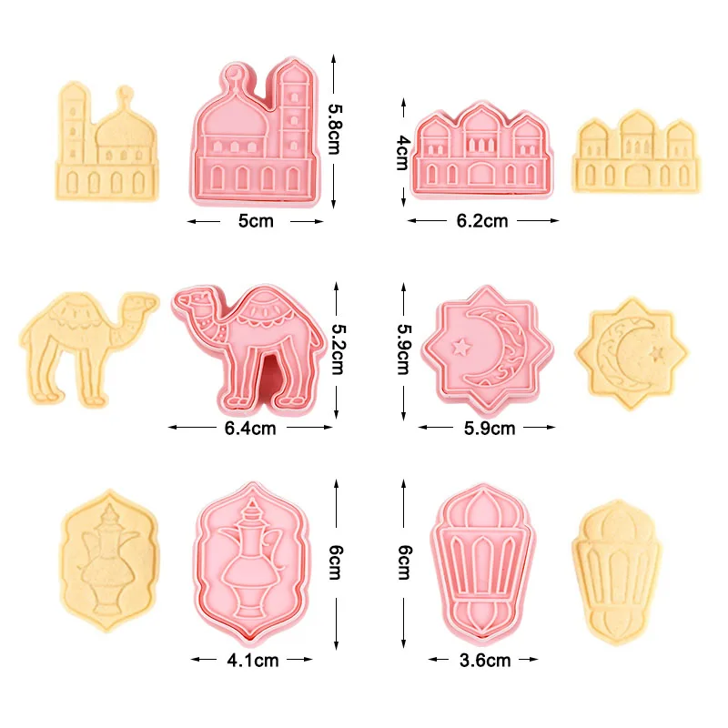 

6Pcs Ramadan kareem Cake Cookie Cutter Mosque Camel Moon Shape Eid Mubarak Diy Cake Baking Mould Cookies Tools Decorations