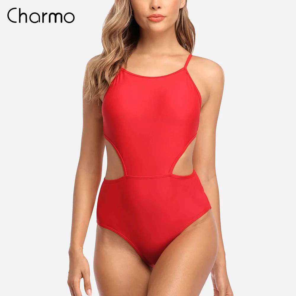 

Charmo Women Swimsuit Monokini Swimwear Backless One-piece V-Neck Sexy Bathing Suit Deep-V Plunge Beachwear