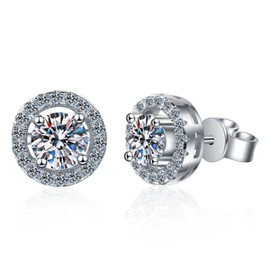 Trendy 0.5ct D Color Vvs1 Moissanite Earrings For Women Silver 925 Plated Platinum Moissanite Diamon