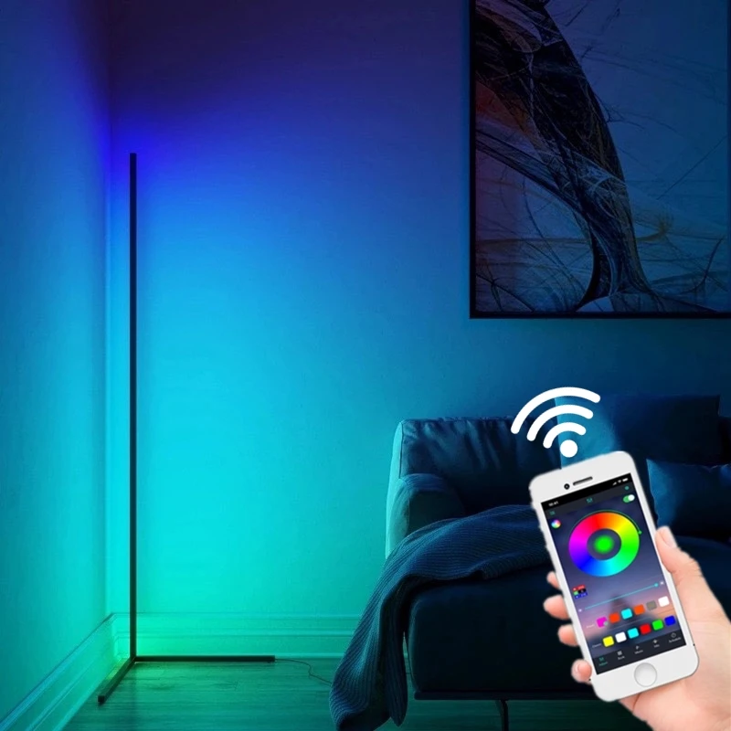 

Modern Led RGB Corner Floor Lamps Smart APP Remote Control Dimmable Standing Lights Bedside Bedroom Home Decor Lighting Fixture