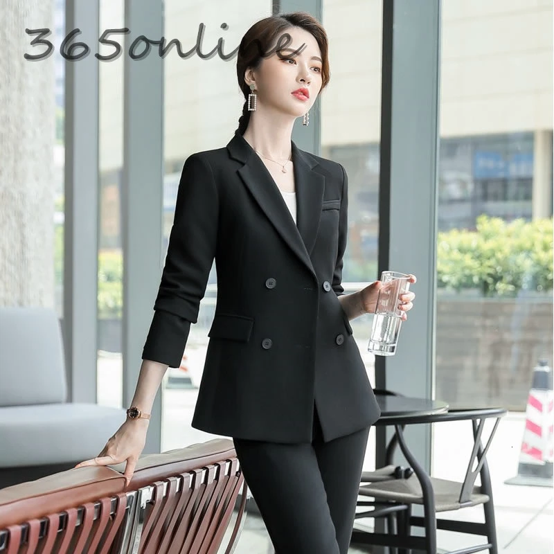 Женские деловые костюмы из высококачественной ткани с брюками и блейзером