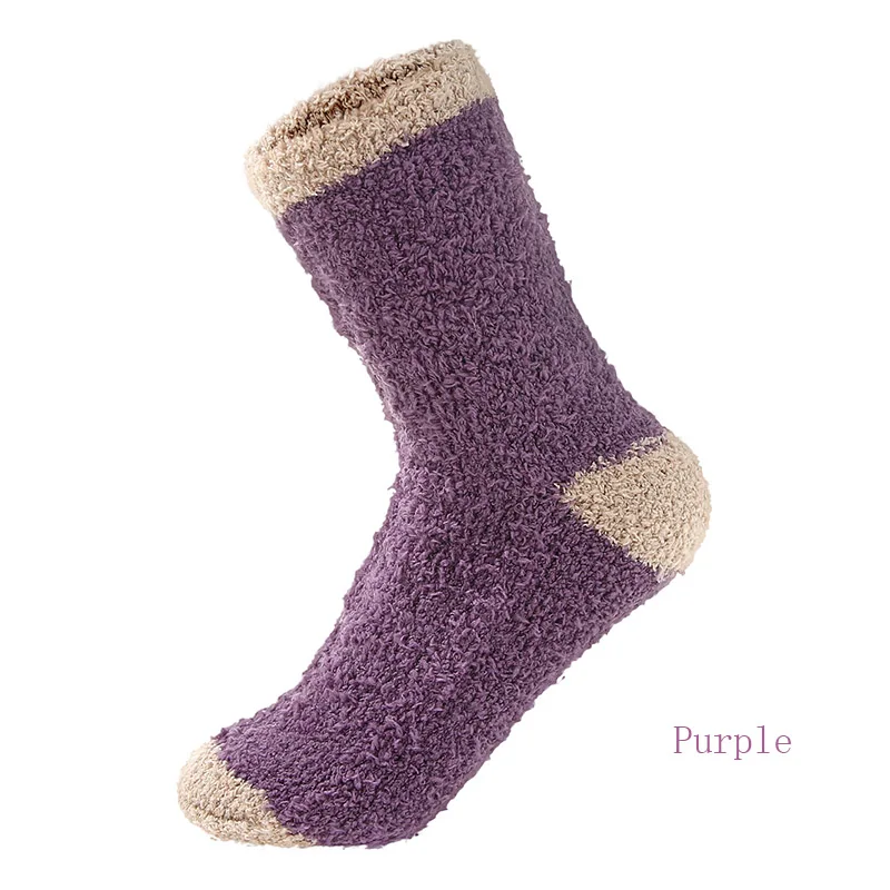 Purple 1 пара, милые мягкие женские пушистые носки в стиле пэчворк коралловые бархатные зимние теплые домашние носки-тапочки для девочек, махровые Пушистые Носки - Цвет: Purple