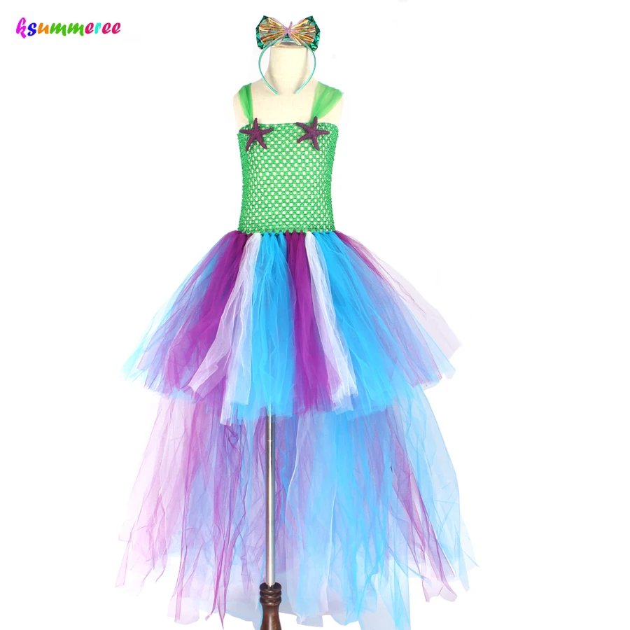 Русалки для девочек костюм платье-пачка сирена платье с русалочкой Trail под брошь