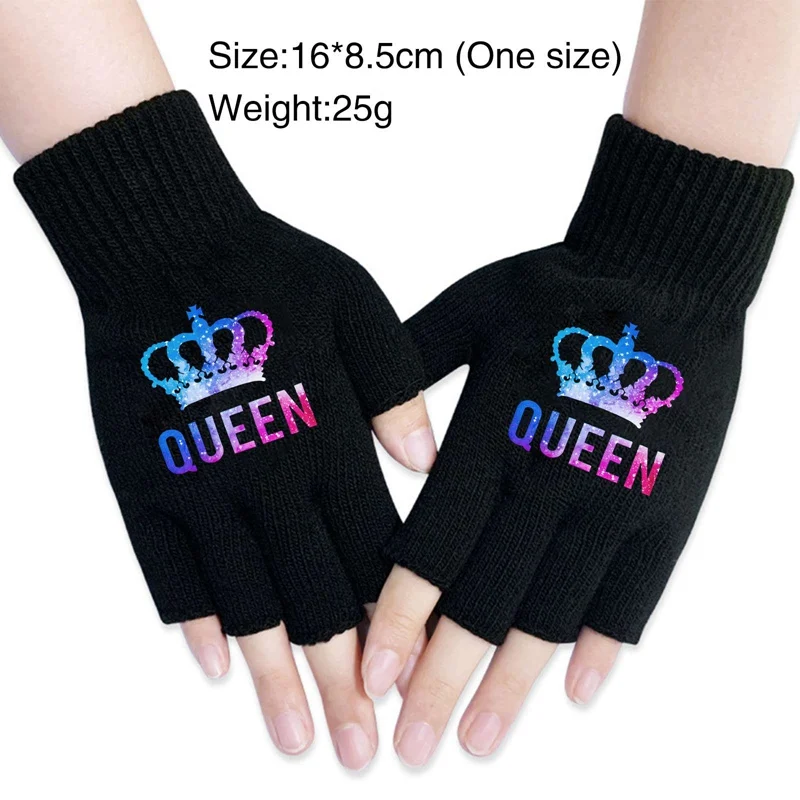 

Winter Gloves Queen Printed Female Fingerless Gloves Women Knitting Warm Winter Gloves Hand Wrist Warmer Mittens