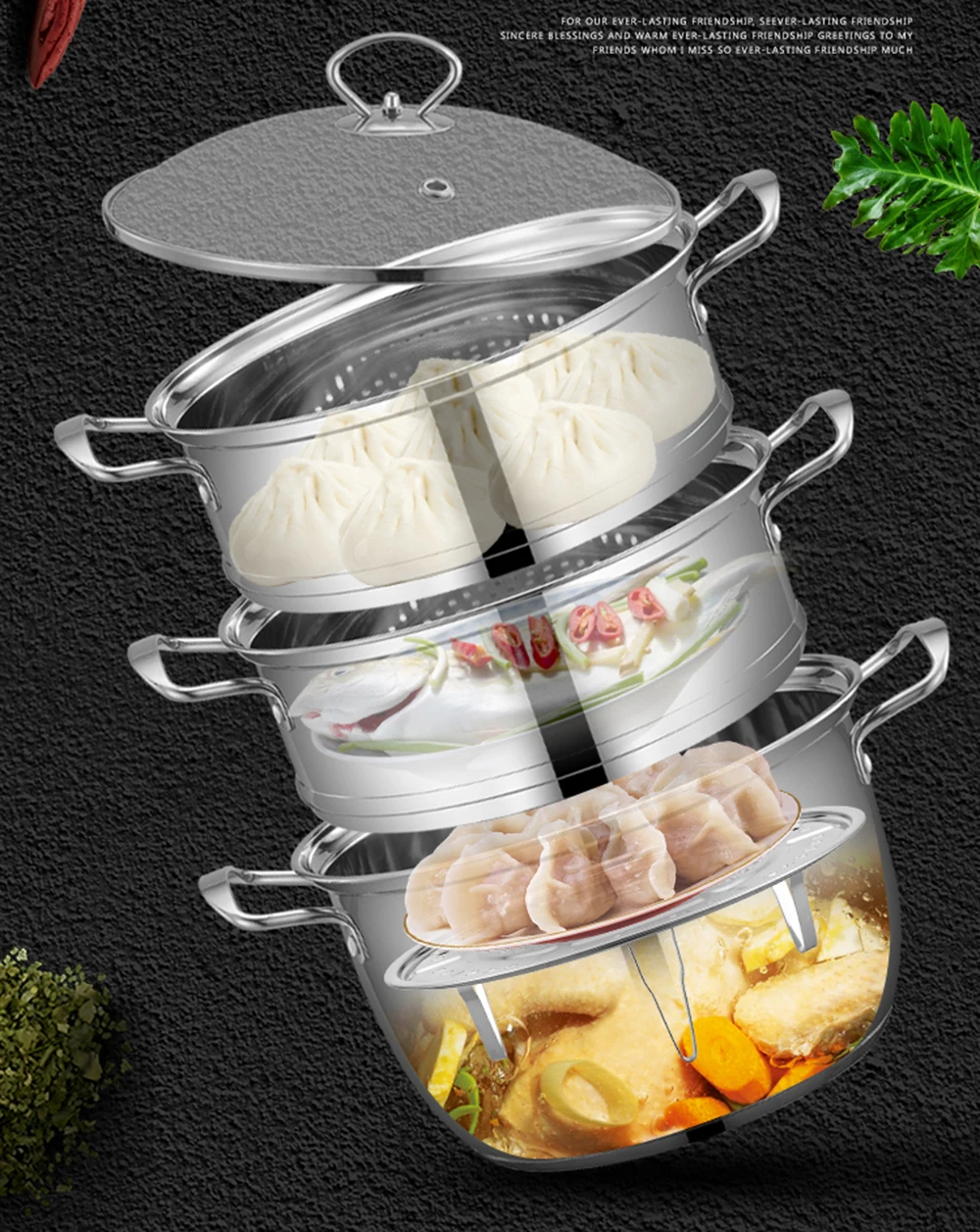 Двухслойный толстый Пароварка из нержавеющей стали суп паровой горшок