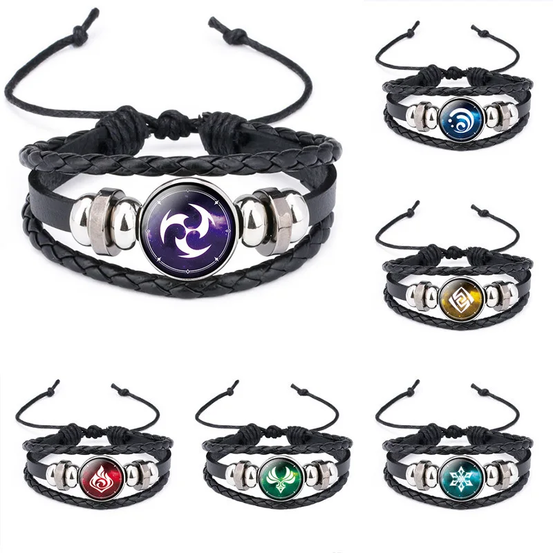 

Anime Genshin Impact Eye of Wind Fire Thunder And Water Bracelets Chain Jewelry Men Women Wristband Britbday Xmas Gift