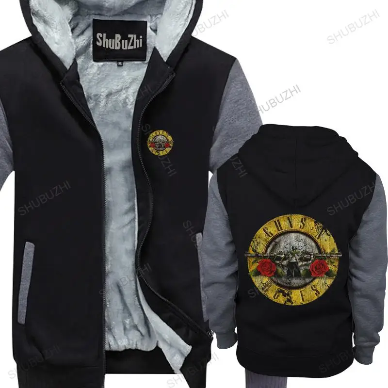 

Men streetwear hooded zipper Guns N Roses Bullet Logo mens shubuzhi fleece hoodies thick hoody male coat