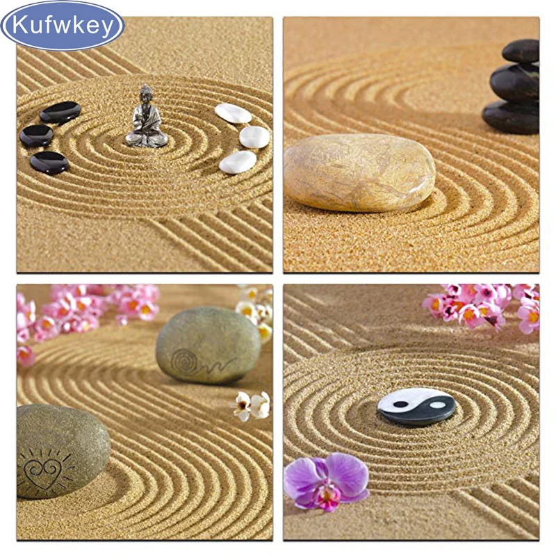 

DIY Diamond Embroidery 4pcs Zen Stone and Orchid Still Life Diamond Painting Cross Stitch Kit Rhinestones Mosaic Home Decor