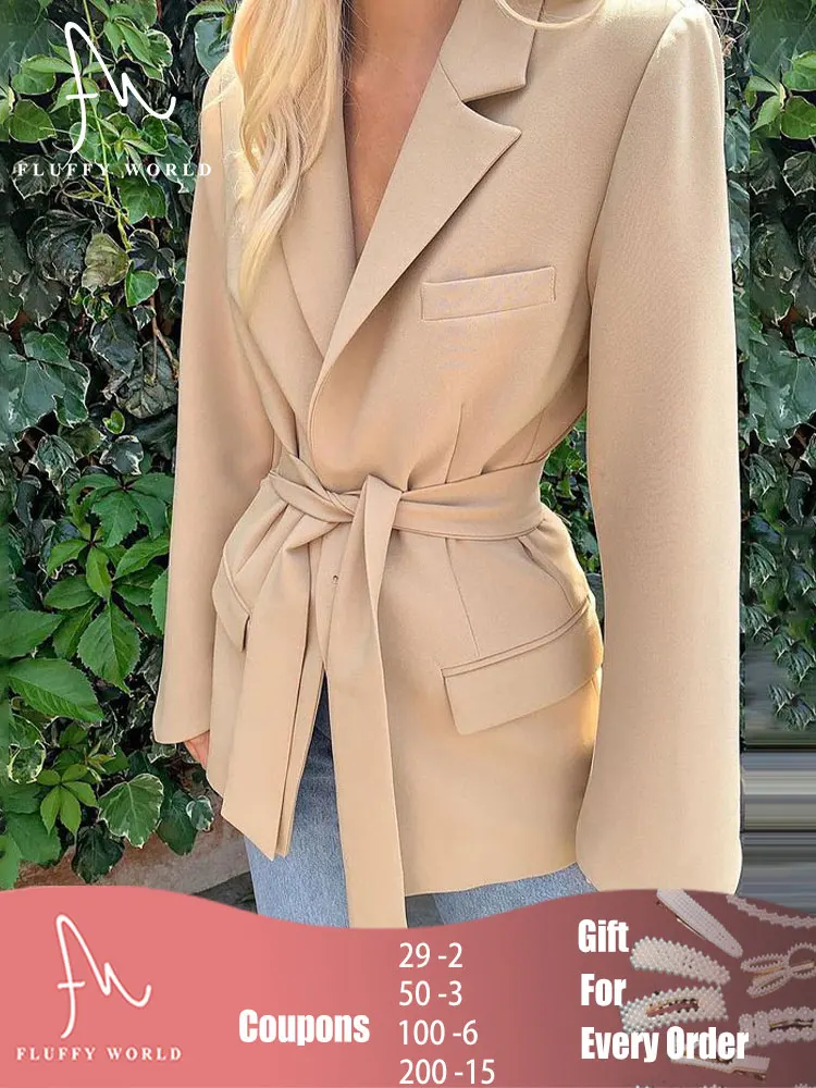 

Womens Mid-length Blazer Oversized Official Ladies Loose Long Sleeve Suits Jacket Sashes Girdle Pockets Long Solid Blaser Femme