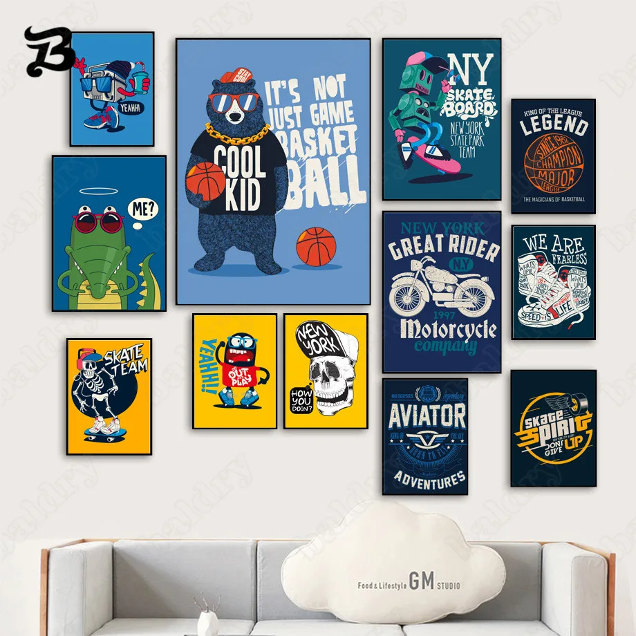 Картина на холсте для гостиной Забавный Хип-поп рок Череп медведь крокодил робот