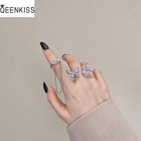 qeenkiss rg766 fine jewelry wholesale fashion woman birthday wedding gift butterfly asymmetry zircon open 18kt white gold ring