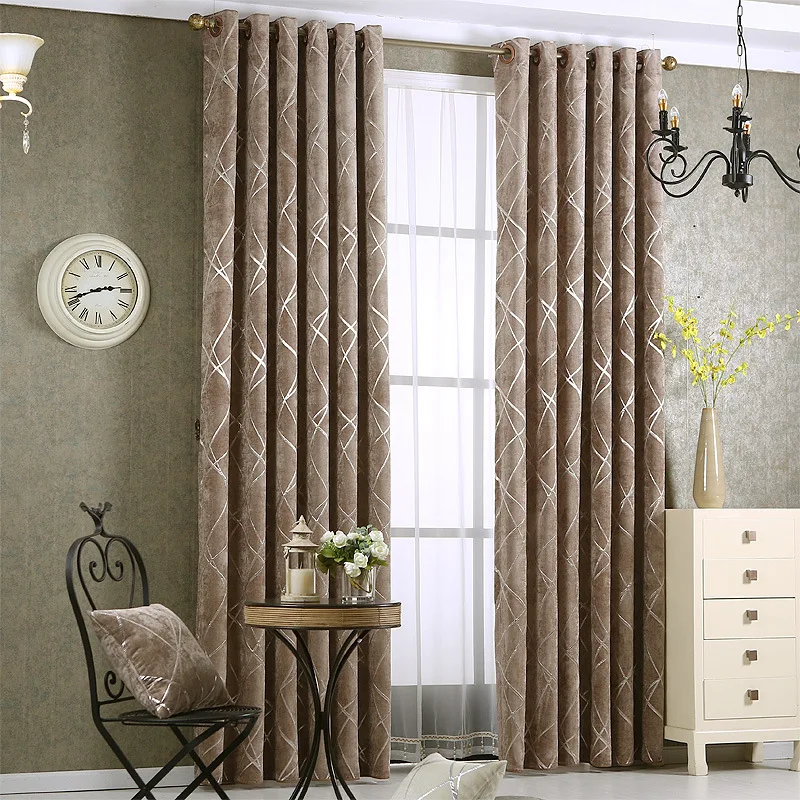 

RZCortinas Blackout Curtains for Living Room Bedroom Luxury Chenille Curtain Striped Jacquard Grey Beige Coffee Blinds Drapes