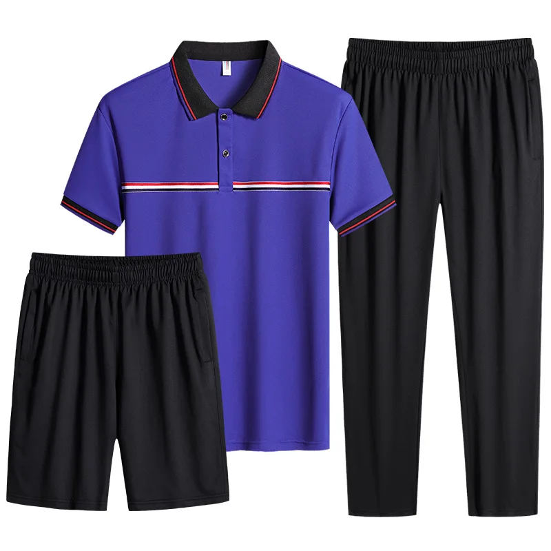 

Летний спортивный костюм для отдыха, Мужской Повседневный Топ, футболка с коротким рукавом, тонкий дышащий костюм из трех предметов