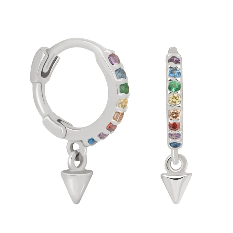 Silver Dangle Moonmory Популярные 925 пробы серебряные серьги-кольца Huggie с радужными камнями CZ серьги для европейских женщин модные ювелирные изделия - Окраска металла: Silver Dangle
