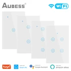 AUBESS Tuya интеллектуальных домашних Wi-Fi розетка переключатель работает без каких-либо нейтральный провод 1234 Gang США умный светильник переключатель работает с Alexa Google Home