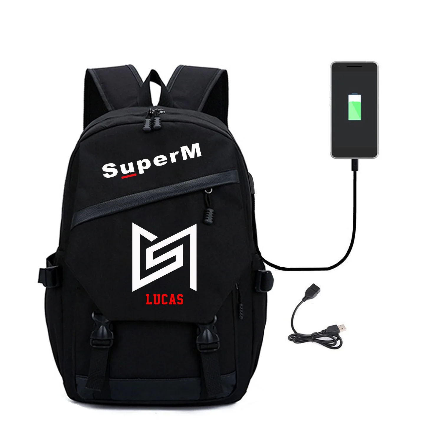 SuperM Kpop супер m рюкзак студенческий с usb зарядным портом Холщовый Рюкзак для