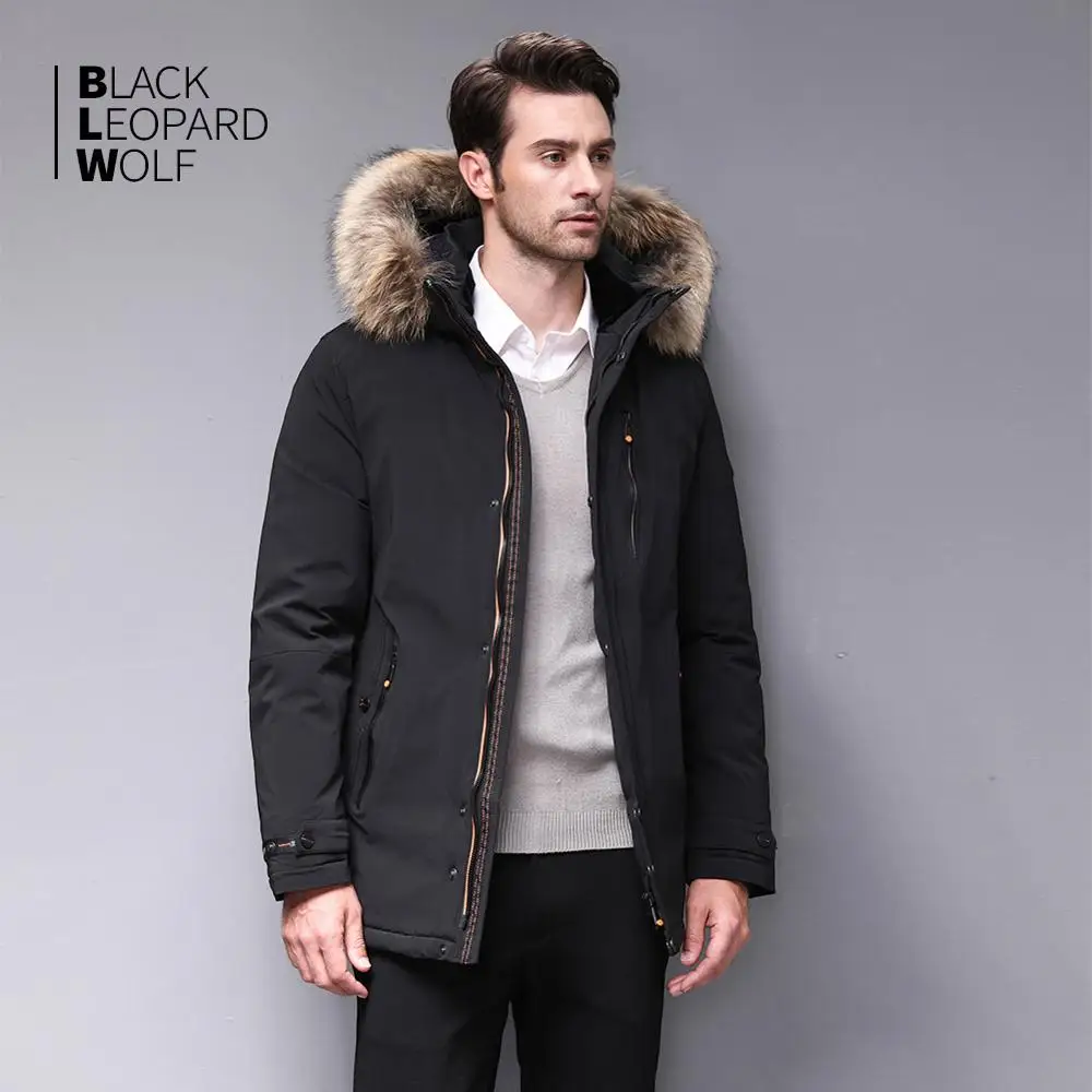 Blackleopardwolf Зимняя мужская куртка парка для мужчин аляска ветрозащитная съемная верхняя одежда роскошный мех BL-1002M