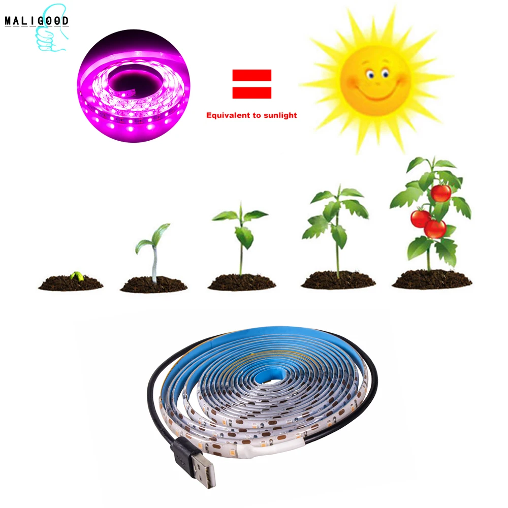 

0.5M 1M 2M 3M LED Grow Light Full Spectrum 5V USB Grow Light Strip 2835 LED Phyto Lamps For Plants Greenhouse Hydroponic Growing