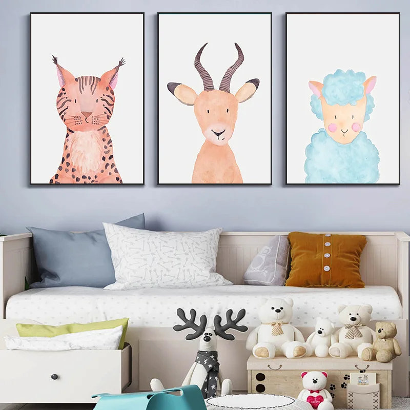 

Современная мультяшная животная Антилопа Коала В скандинавском стиле детский фон для кровати комната декоративная подвесная картина холст живопись