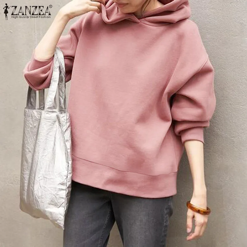 

2021 ZANZEA Autumn Stylish Femme Clothing Coat Tops Chic Hoodies Sweatshirts Women Casual Long Sleeved ONeck Solid Lady Pullover