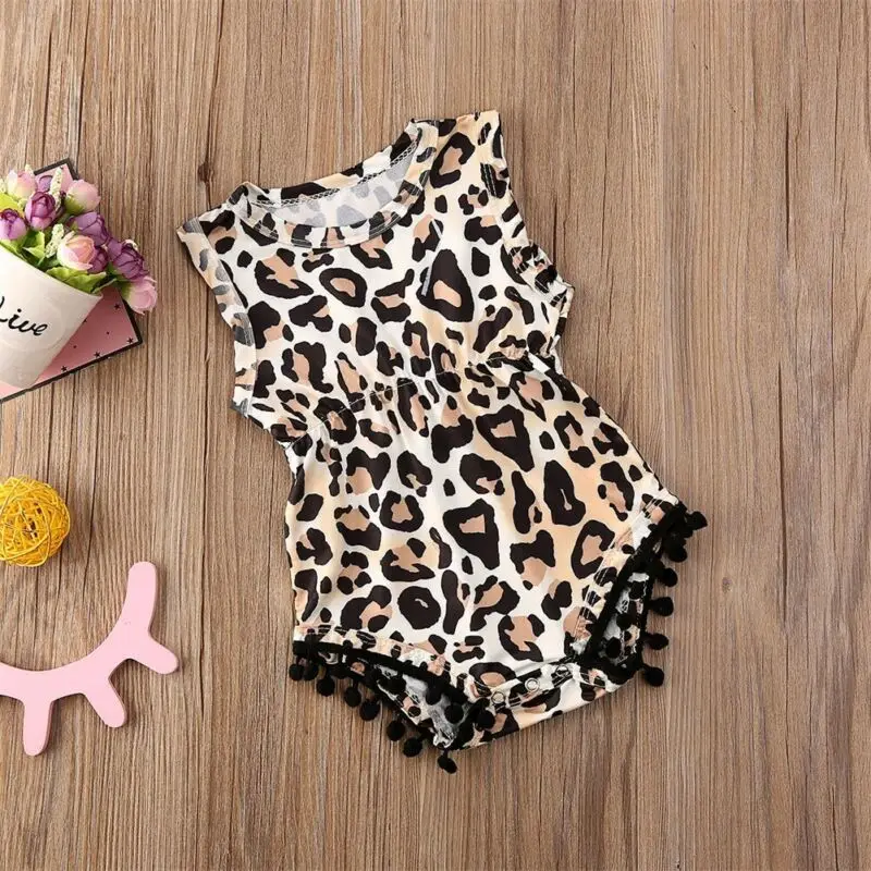 Pudcoco-ropa para beb&eacute; reci&eacute;n nacido, mono de leopardo sin mangas con bolas de borla, trajes, 2020-2