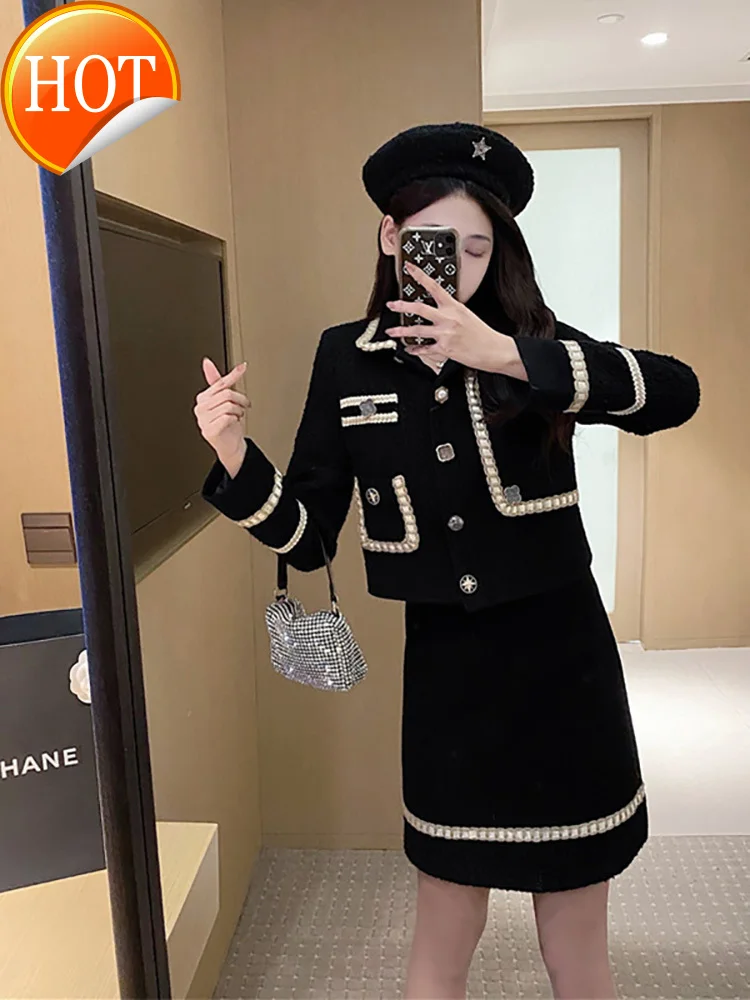 

Blue shower suit women light luxury 2020 new autumn winter net red chic skirt two piece set