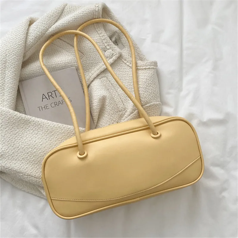 

2022 Fashion Women's Pillow Shoulder Bag Solid PU Leather Tote Handbags For Female Casual Zipper Clutch Messenger Baguette Bags