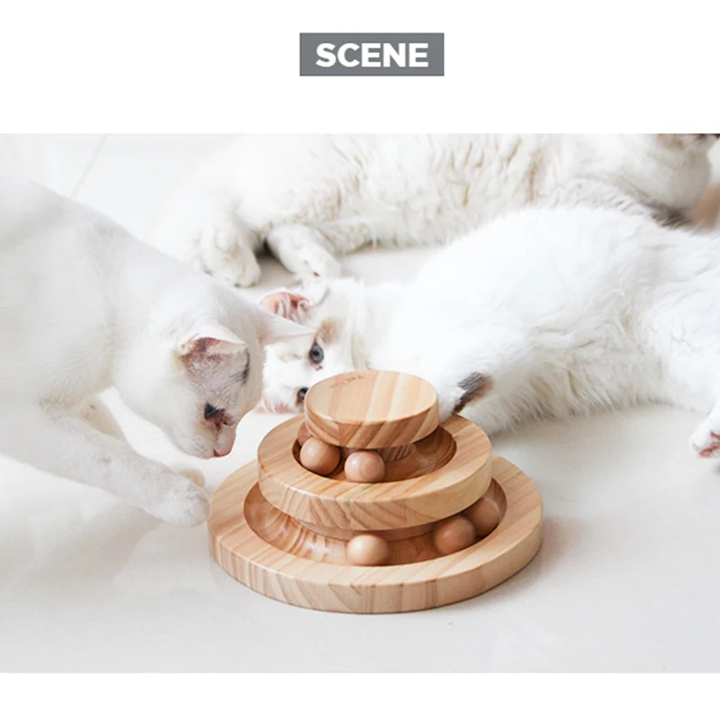 

Interactive Wooden Three-layer Cat Turntable Toy Rotating Ball Turntable Swing Roller For Cat Kitten Playing