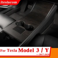 car central control patch for tesla model 3 y car interior accessories wood grain center console panel protective decorative
