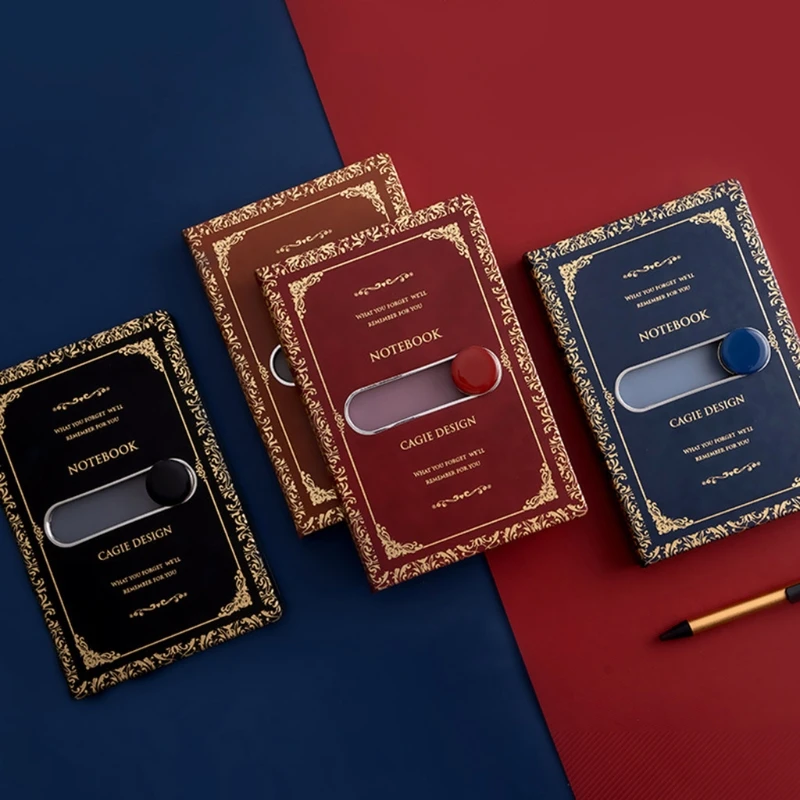 

A5 Classical Diary Notepad with Sliding Unlock Notebook Pen Set Leather Note Book Stationery Journal Planners