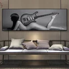 Сексуальная обнаженная женщина с гитарные плакаты, настенное искусство, черно-белая Картина на холсте, современная девушка, обнаженные художественные картины для декора гостиной
