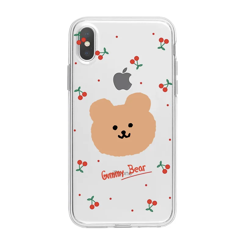 Kawaii bear корейский Прозрачный чехол для пары iPhone 11Pro Max 7 8 6s plus мягкий силиконовый X XS