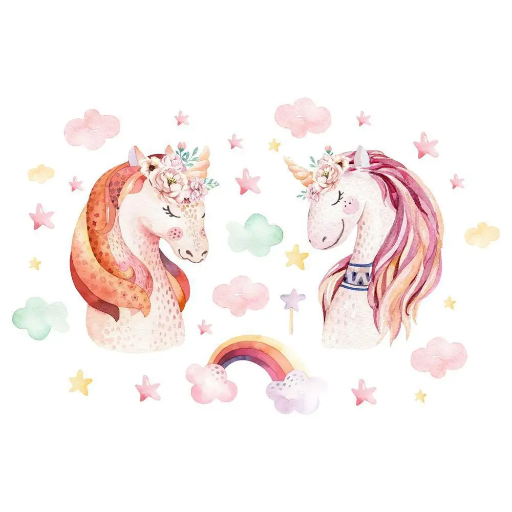 

Ins Pink DIY Cartoon Unicorn Wall Stickers Home Decor Mural Kids Bedroom Decals Nursery Vinyl Decorated Wallpaper PVC Decoration