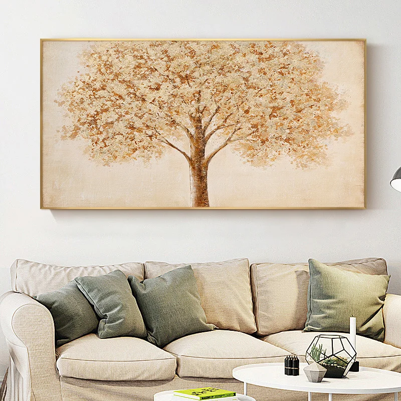 

Lucky Nordic Gold hand-painted Oil Tree Backdrop Decorative Painting The Living Room Office Light Extravagant Paintings