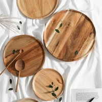 japanese round wooden plate nordic style wood grain afternoon tea tray bread dessert holder pastry candy dish home table decor