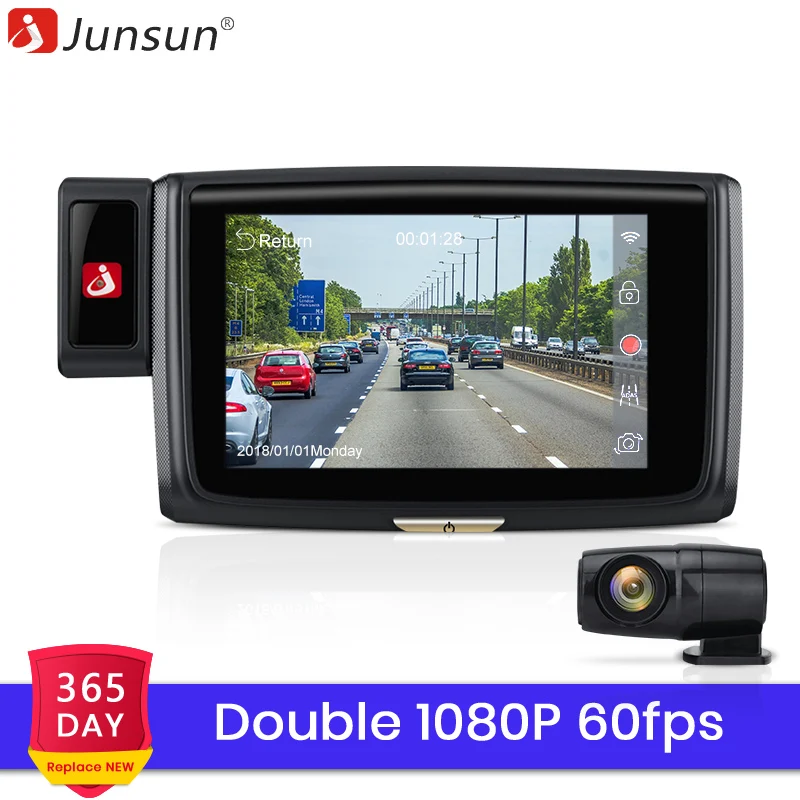Junsun ADAS Автомобильный видеорегистратор Wi Fi DashCam фронтальная и задняя камера