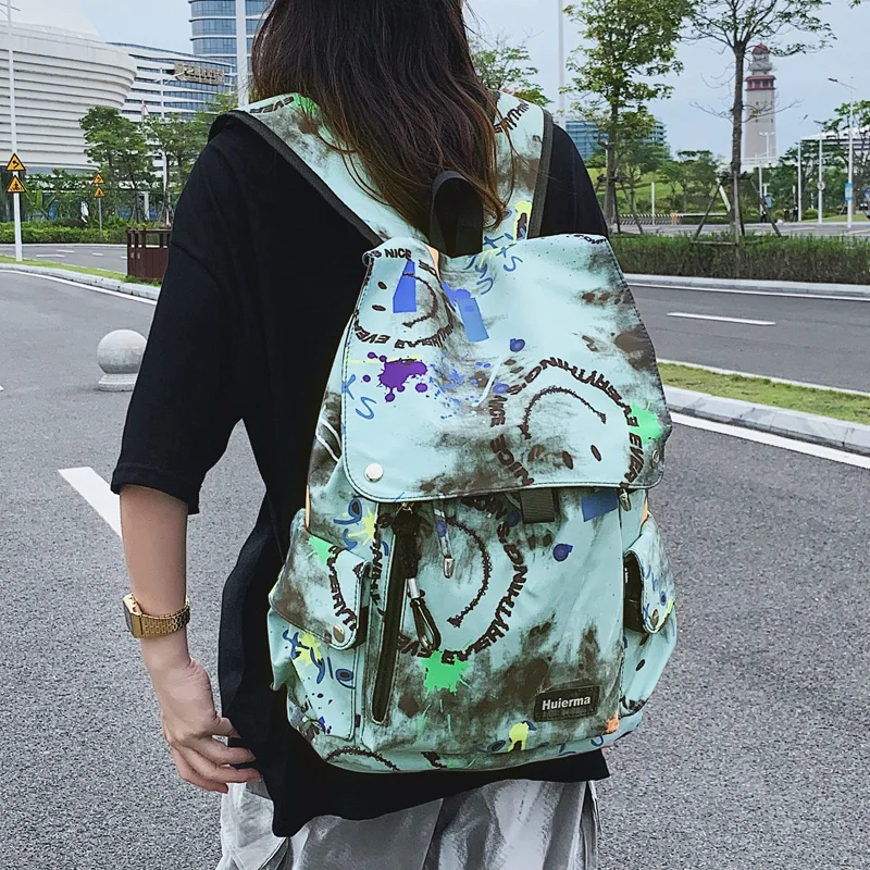 

Новый оригинальный школьный рюкзак aizneat в Корейском стиле Harajuku Ulzzang, рюкзак для студентов колледжа с граффити, камуфляжный рюкзак большой ем...
