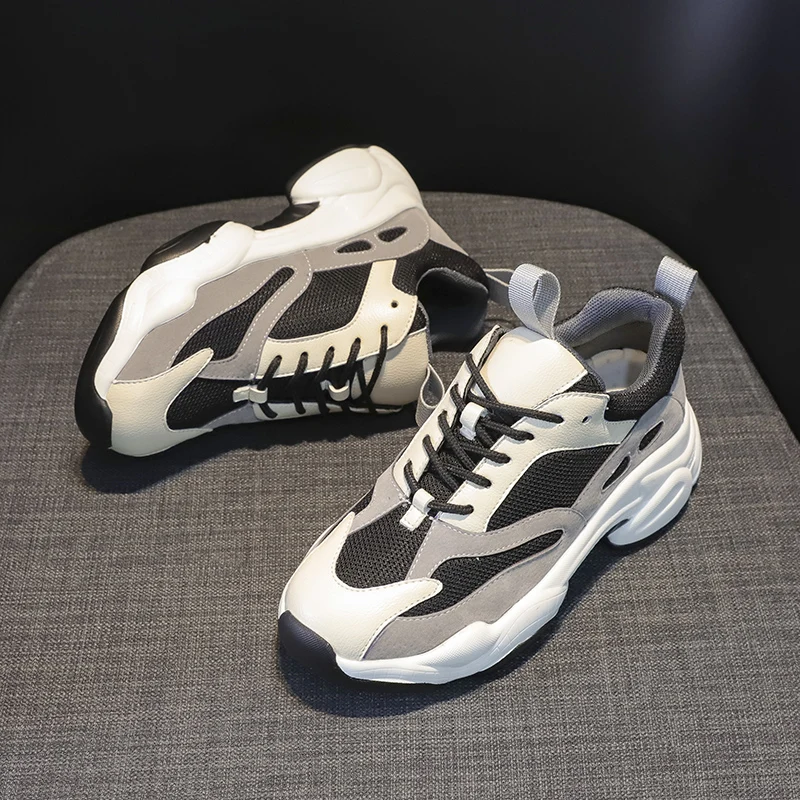 Женские кроссовки на платформе шнуровке дышащая удобная обувь толстой плоской