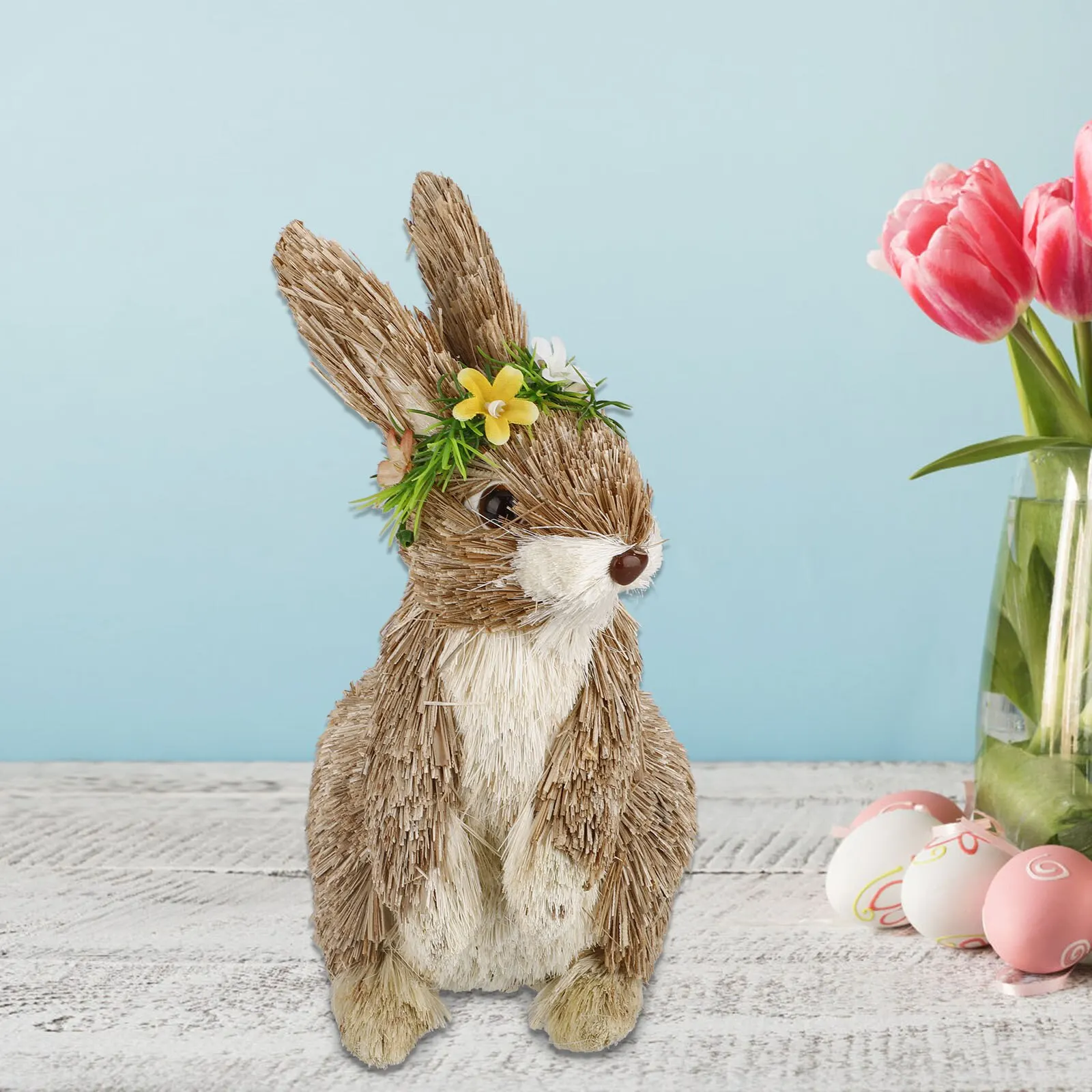 

1Pc Straw Rabbit Figurines Decoration Crafts Lifelike Handmade Woven Straw Rabbit Ornament For Easter Day Decorations