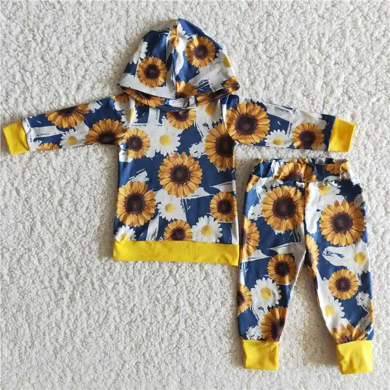 

Toddler Children's Outfits Sunflower Hoodie Sets Winter Wholesale Boutique Kids Clothing High Quality Girls Clothing Boys Casual