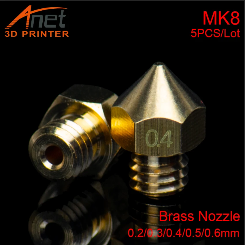 

5PCS 0.2/0.3/0.4/0.5/0.6mm Brass MK8 3D Printer Nozzle Extruder Print Head For Makerbot Ultimaker 3D Printer 1.75MM