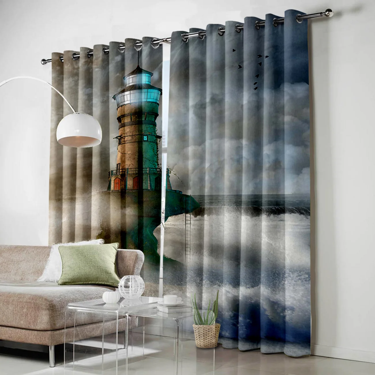 Пейзаж маяк облака океан занавески для обработки окон жалюзи на окна гостиной