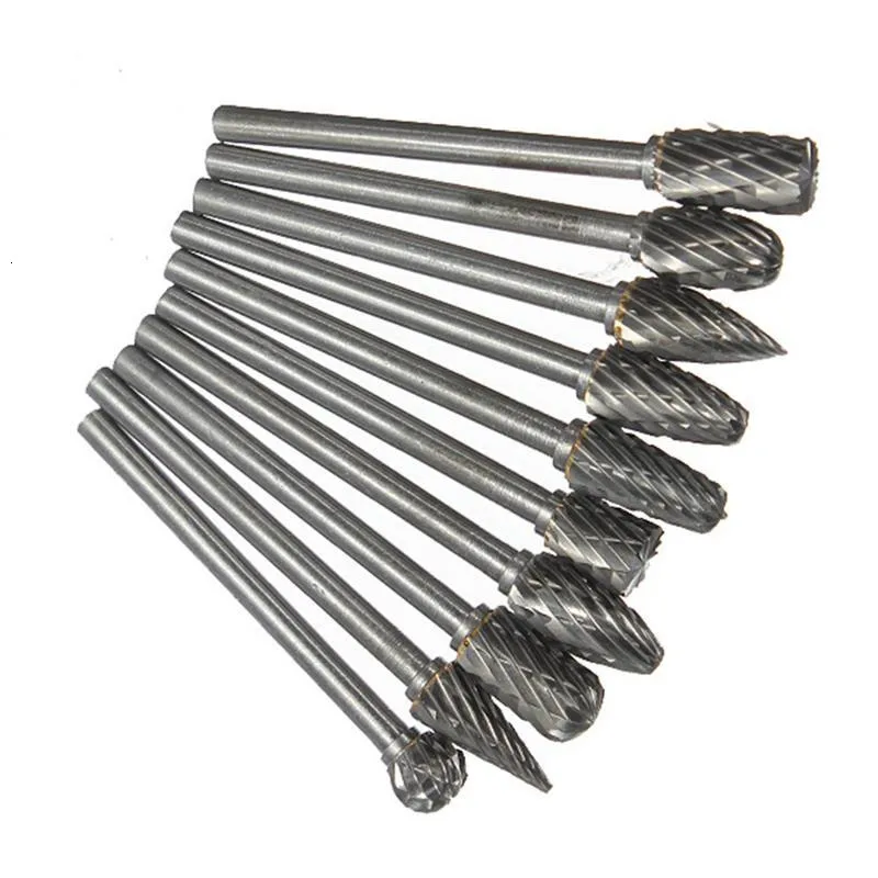 PEGASI 10pcs 3x6mm Tungsten Carbide Drill Engraving Bits Set For Metal Burr Tungstenio CNC Milling Cutter Dremel Mini Cone