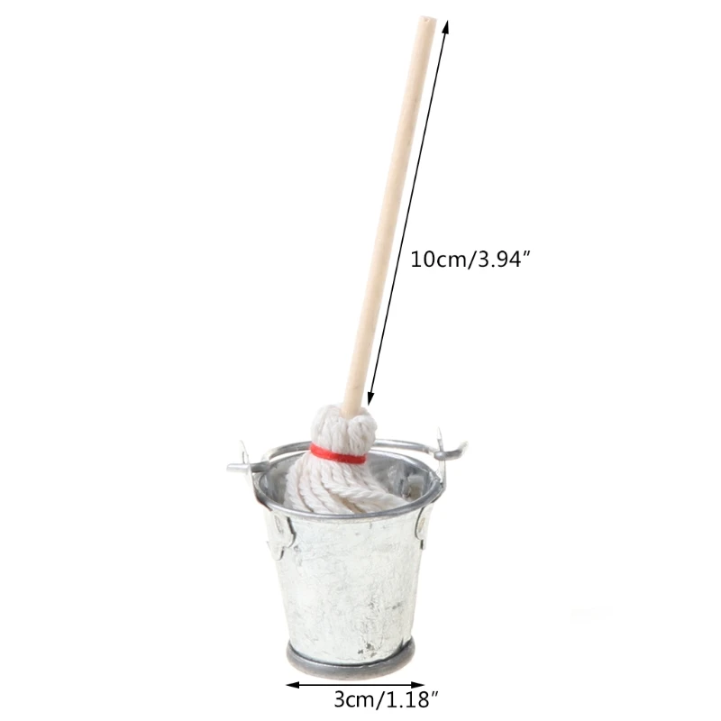 

1/12 Mini Bucket Mop Model Doll Life Scene Dollhouse Miniature Garden Kitchen